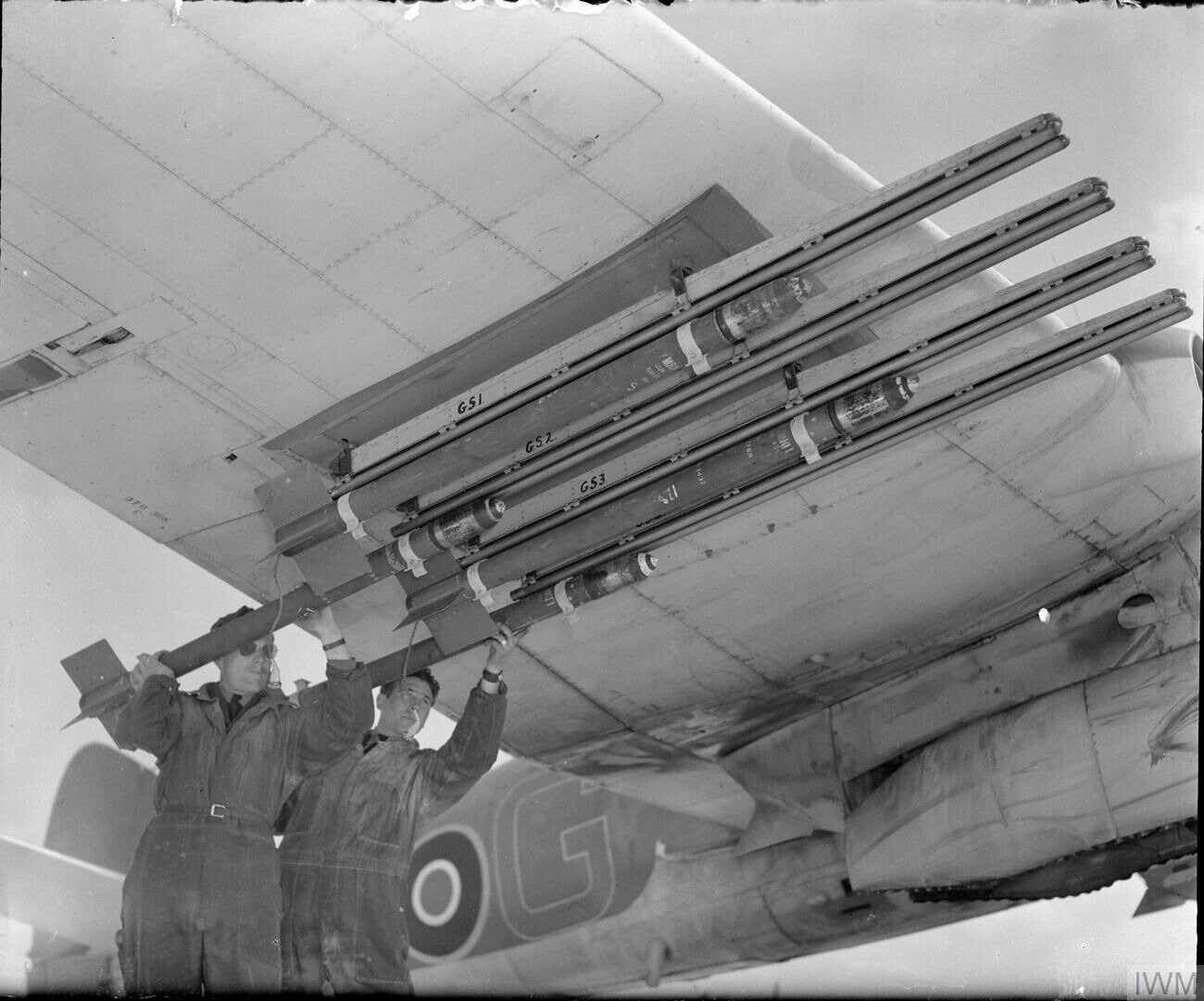 Bristol Beaufighter TF.X being loaded with RP-3 rockets