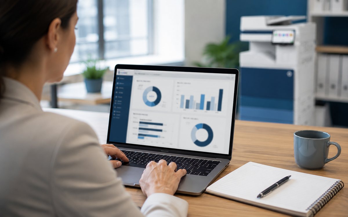A breakdown of office printing costs shown on a laptop
