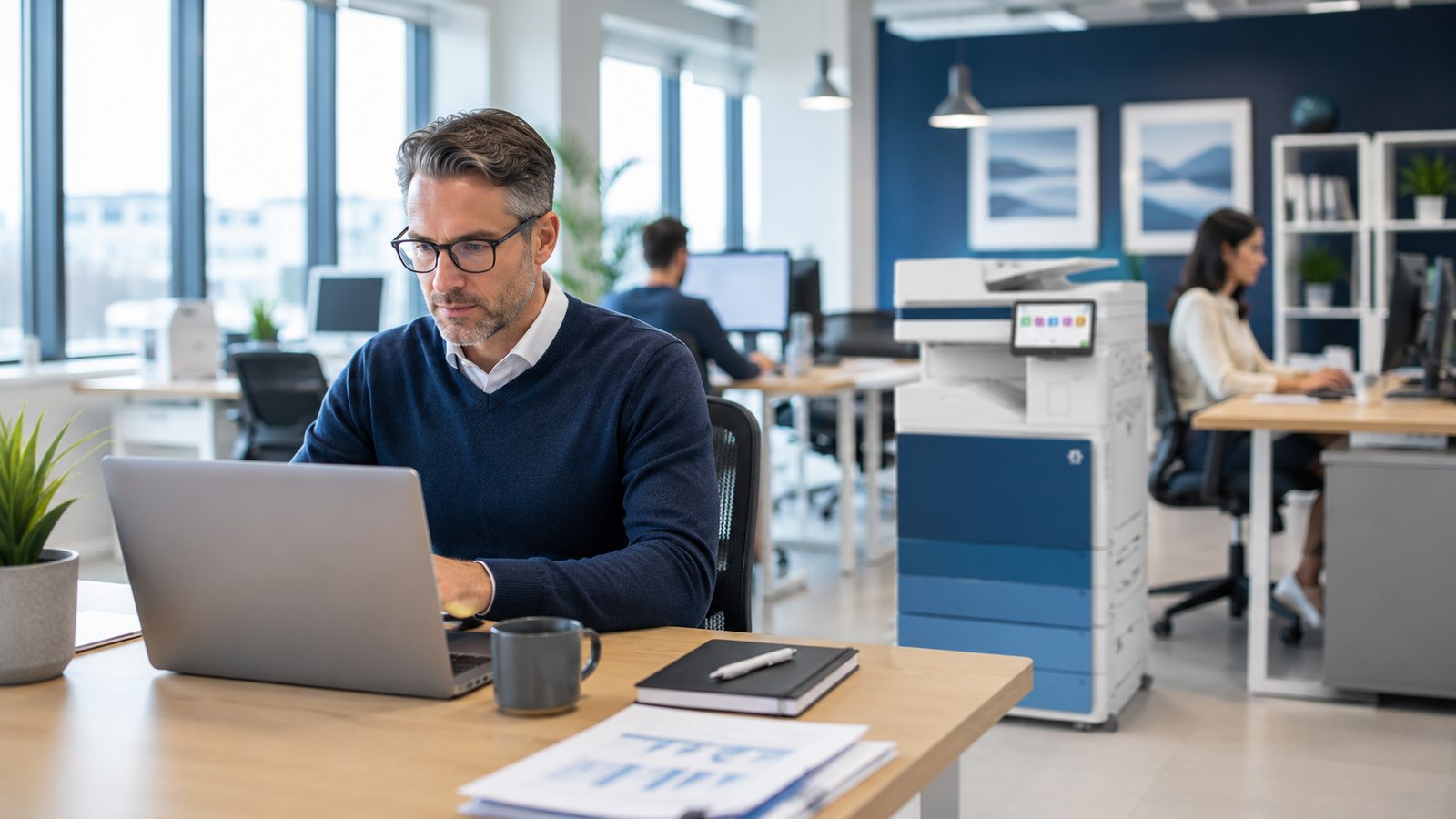 A modern office reviewing its printing costs on screen
